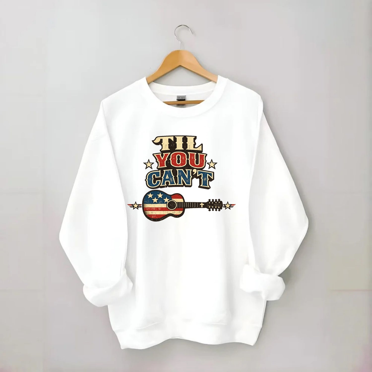 Til You Cant - Flag Guitar - Crewneck Sweatshirt - white