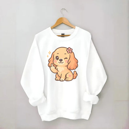 Cocker Spaniel with long wavy ears, gentle face, paw flipping off - Crewneck Sweatshirt - white