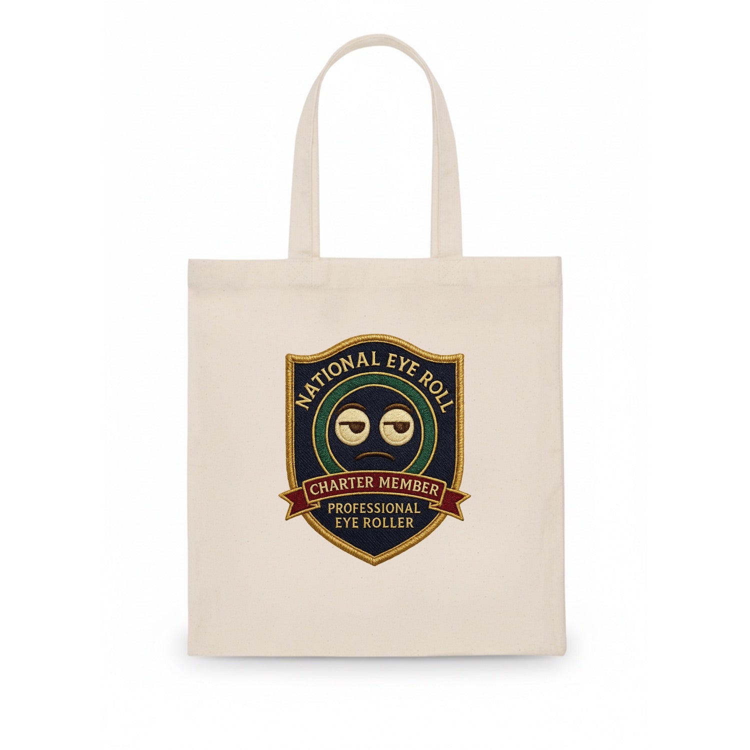 Crest with eye roll icon - "National Eye Roll Association - Charter Member" - - Tote Bag - white
