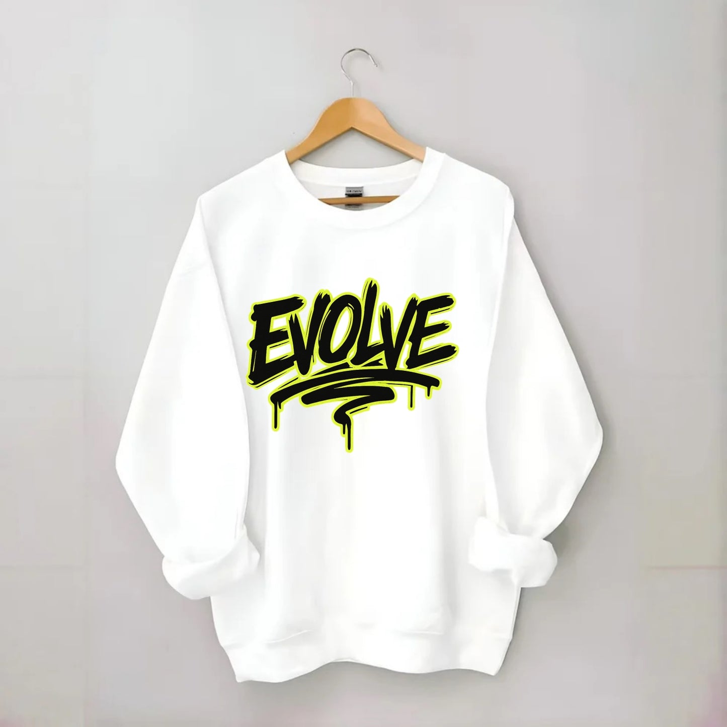 Bold typography design - "EVOLVE" - changing, becoming better - Crewneck Sweatshirt - white