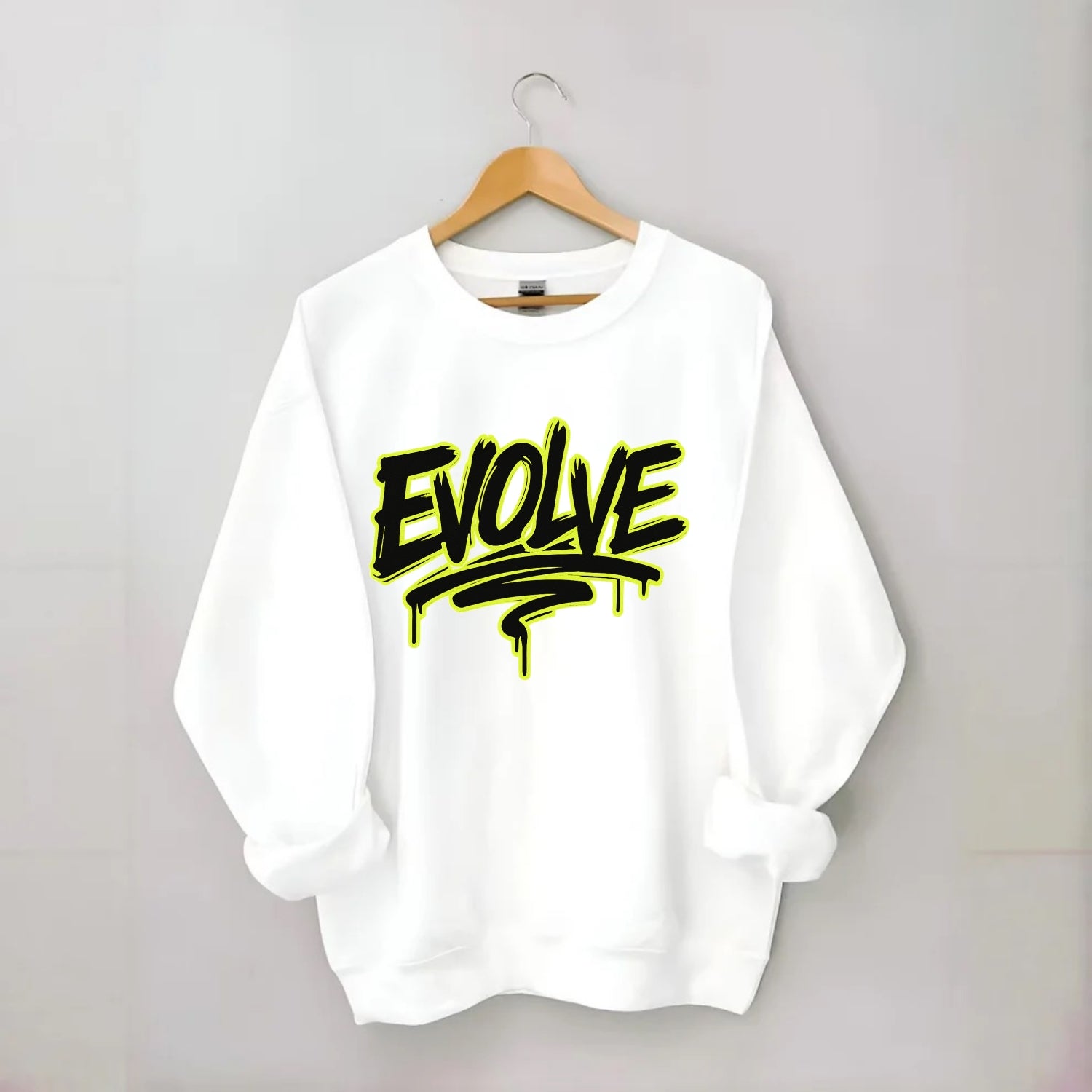 Bold typography design - "EVOLVE" - changing, becoming better - Crewneck Sweatshirt - white