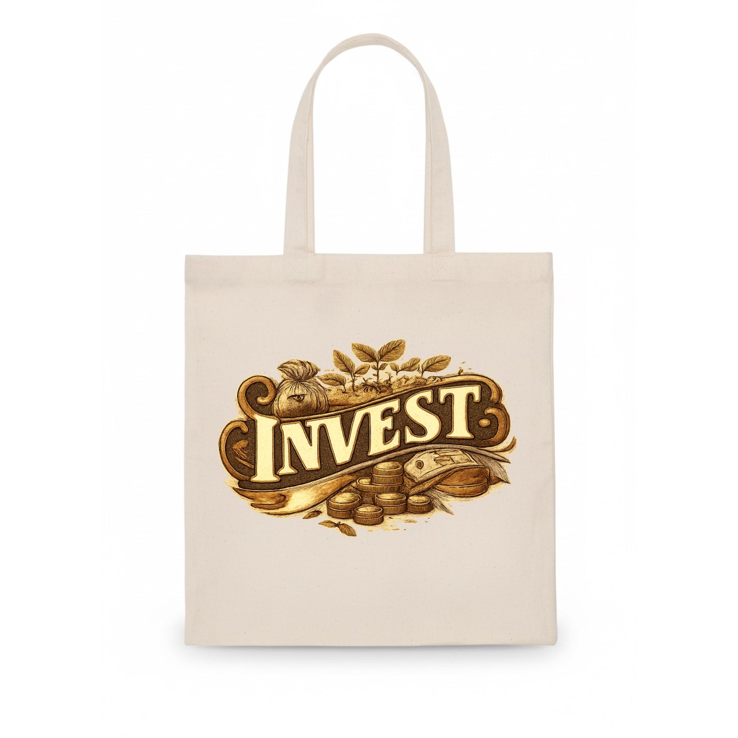 Bold typography design - "INVEST" - growing money, smart decisions - Tote Bag - white