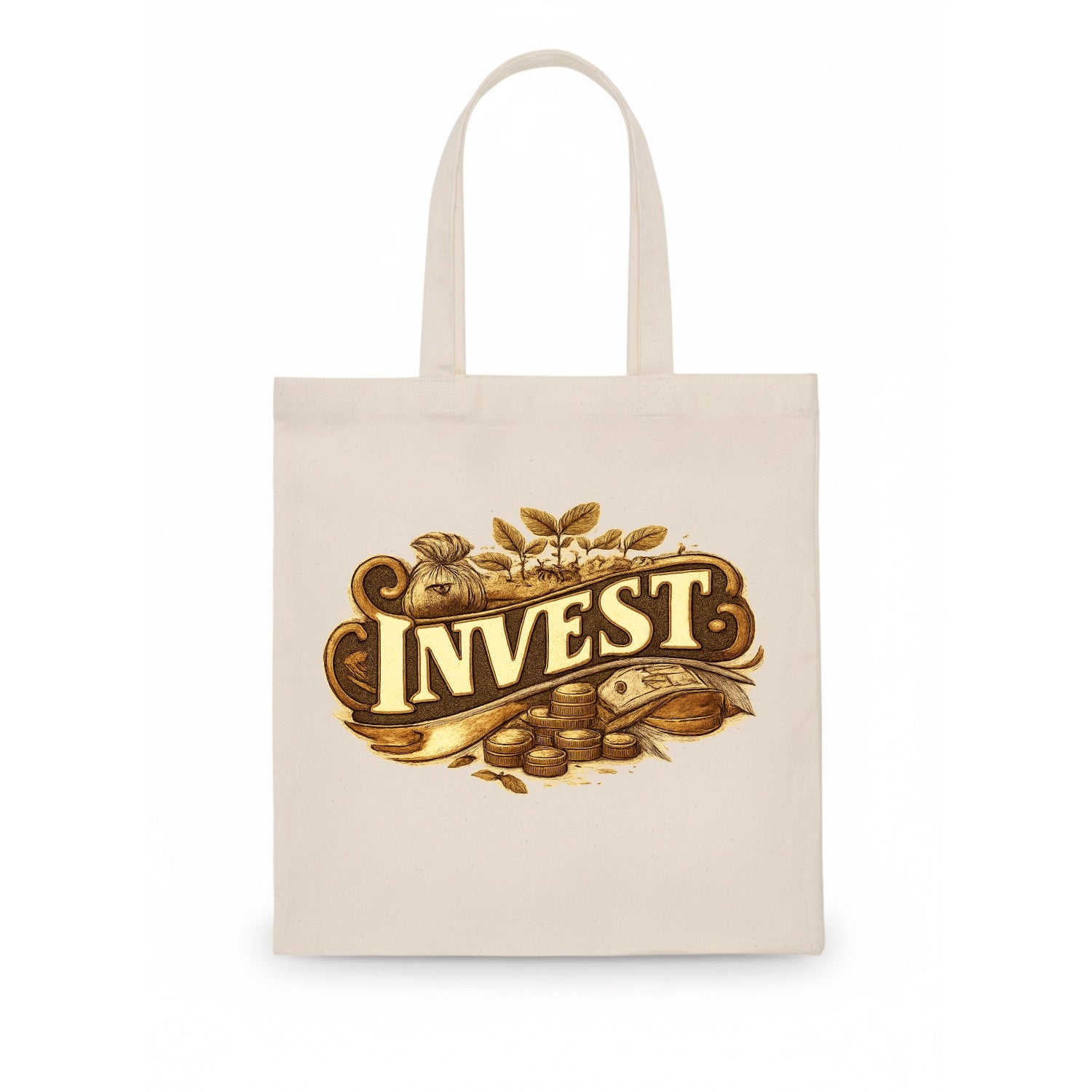 Bold typography design - "INVEST" - growing money, smart decisions - Tote Bag - white