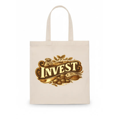 Bold typography design - "INVEST" - growing money, smart decisions - Tote Bag - white