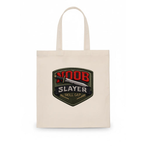 NOOB SLAYER - sword through noob text in red and silver , skill gap - Tote Bag