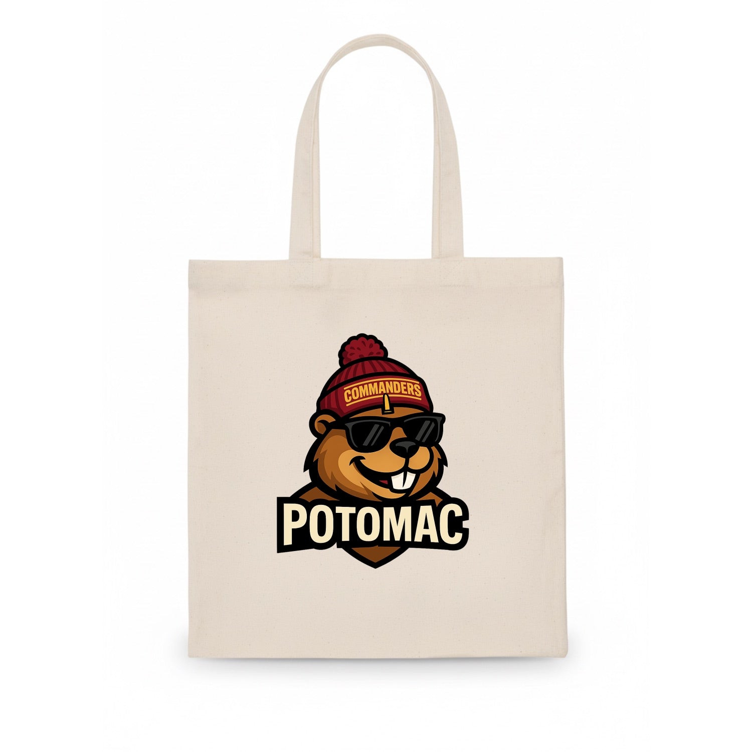 Potomac Beaver wearing Commanders beanie with monument patch and wayfarer sunglasses - Tote Bag - white