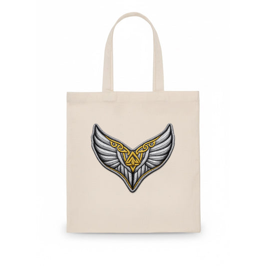 VALKYRIE WINGS - warrior maiden wings in silver and gold , Norse myth - Tote Bag - white