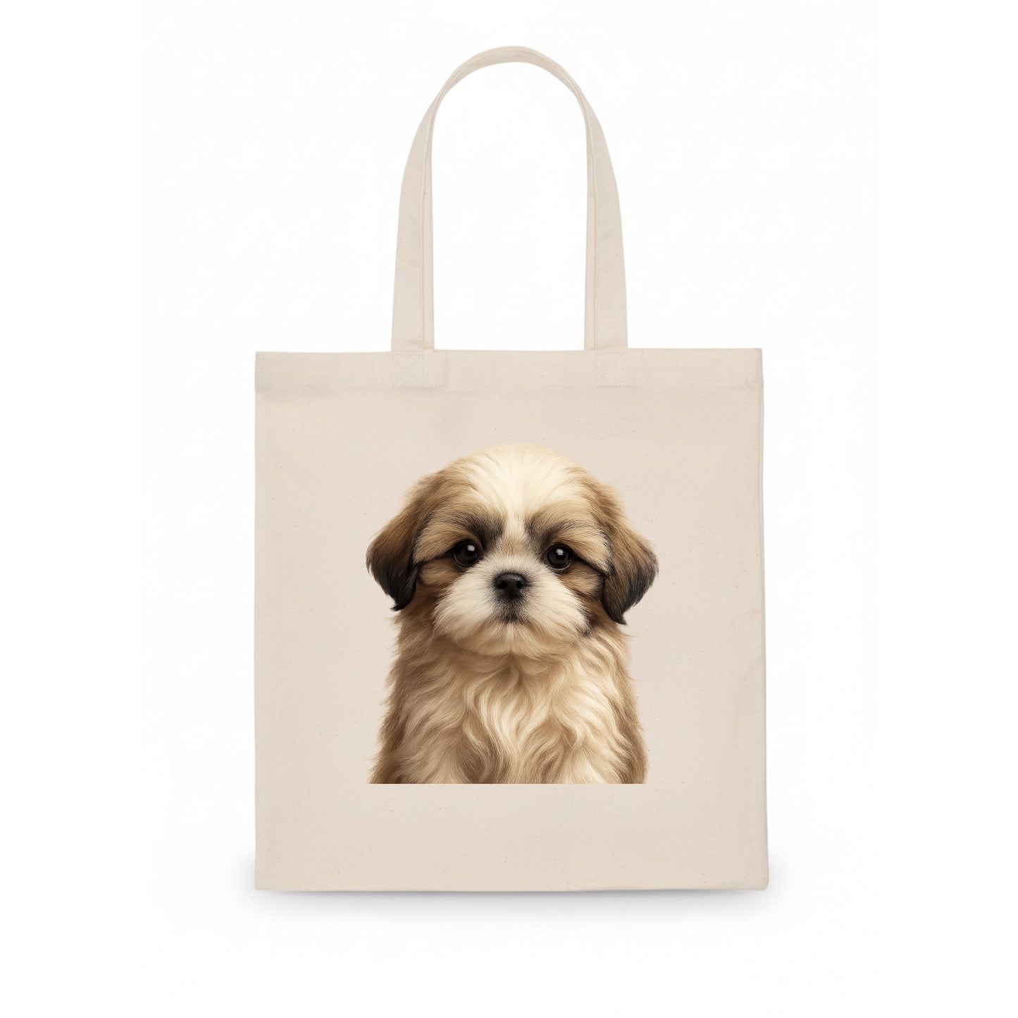 Baby Shih Tzu Puppy - long flowing coat, flat face, big dark eyes, front-facing, royal - Tote Bag - white