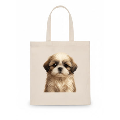 Baby Shih Tzu Puppy - long flowing coat, flat face, big dark eyes, front-facing, royal - Tote Bag - white
