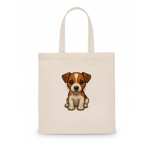 Baby Jack Russell Terrier Puppy - white with markings, alert ears, energetic eyes, - Tote Bag