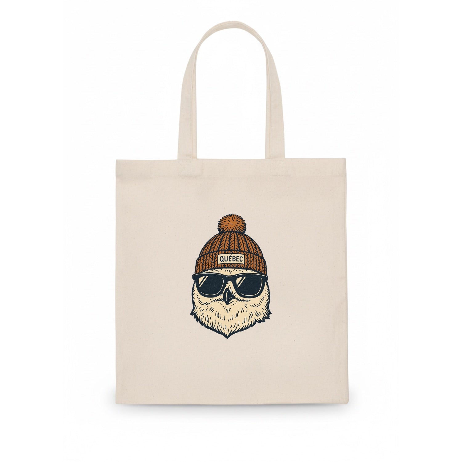 Quebec City Snowy Owl wearing Quebec beanie with pom pom and wayfarer sunglasses - Tote Bag - white