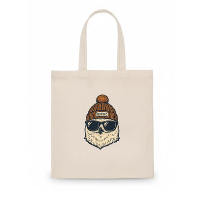 Quebec City Snowy Owl wearing Quebec beanie with pom pom and wayfarer sunglasses - Tote Bag - white