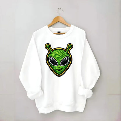 ALIEN MARTIAN - green alien with antenna in green , little green man - Crewneck Sweatshirt - white