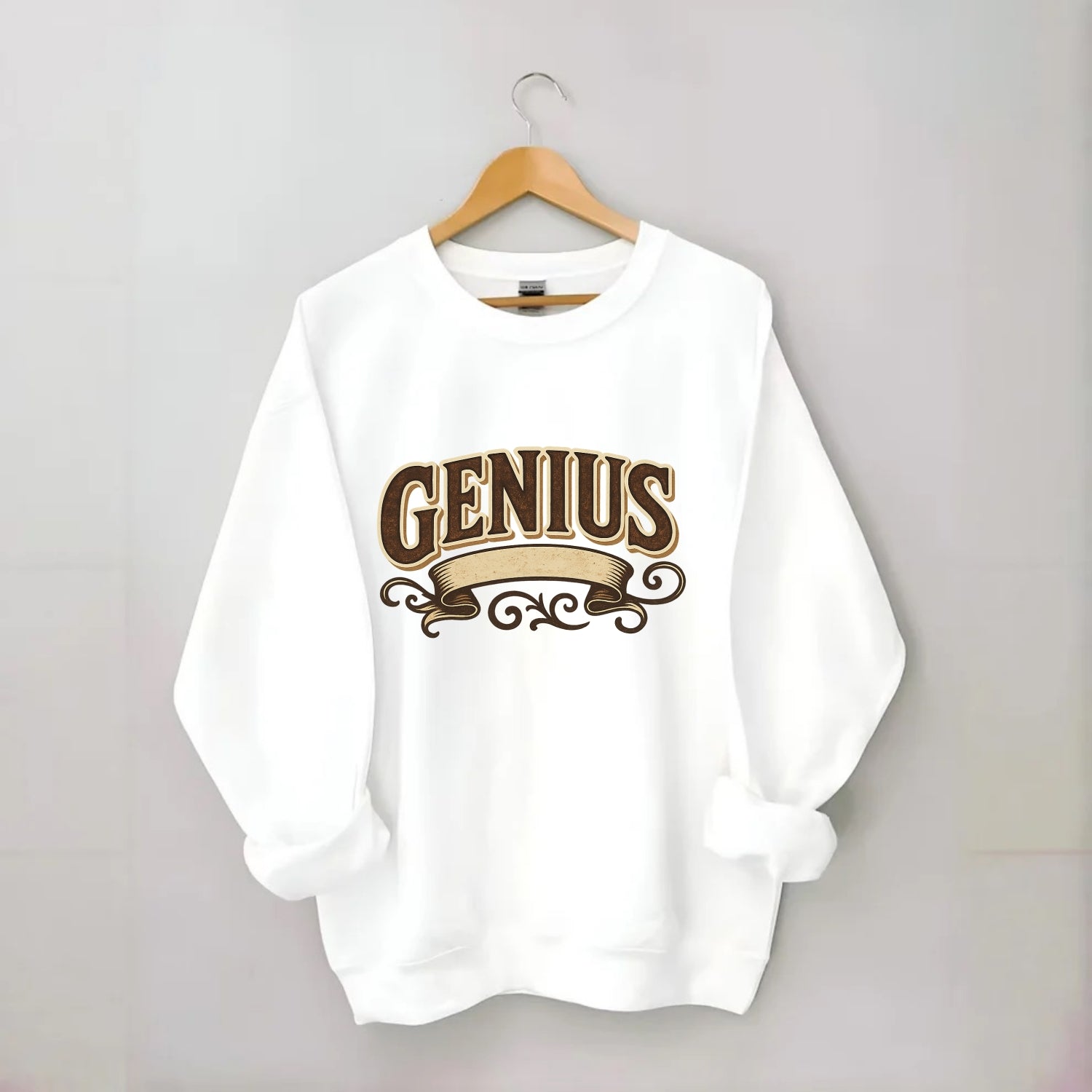 Bold typography design - "GENIUS" - exceptional intelligence, brilliance - Crewneck Sweatshirt - white