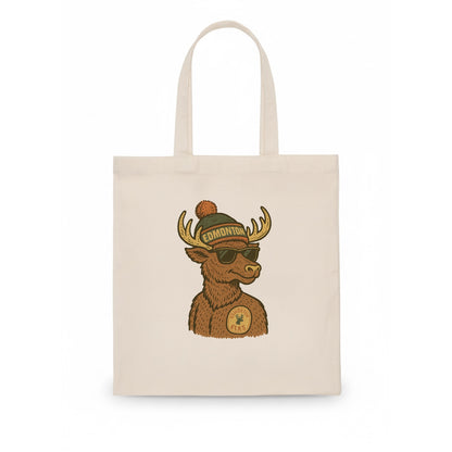 Edmonton Elk wearing Edmonton beanie with pom pom and wayfarer sunglasses - Tote Bag - white