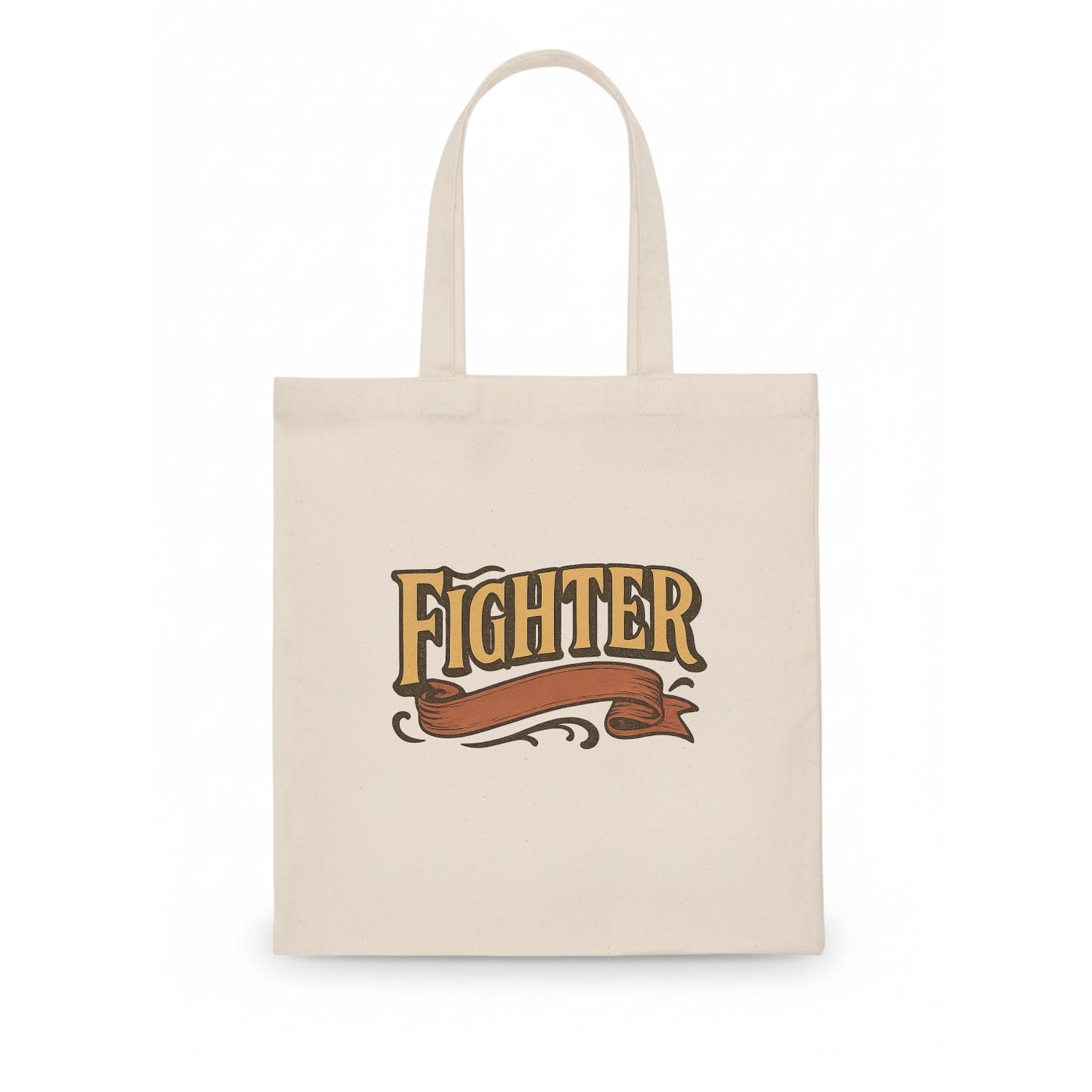 Bold typography design - "FIGHTER" - never giving up, battling on - Tote Bag - white