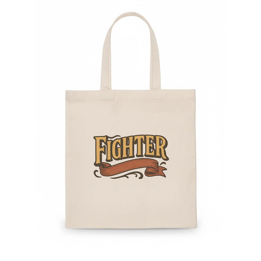 Bold typography design - "FIGHTER" - never giving up, battling on - Tote Bag - white