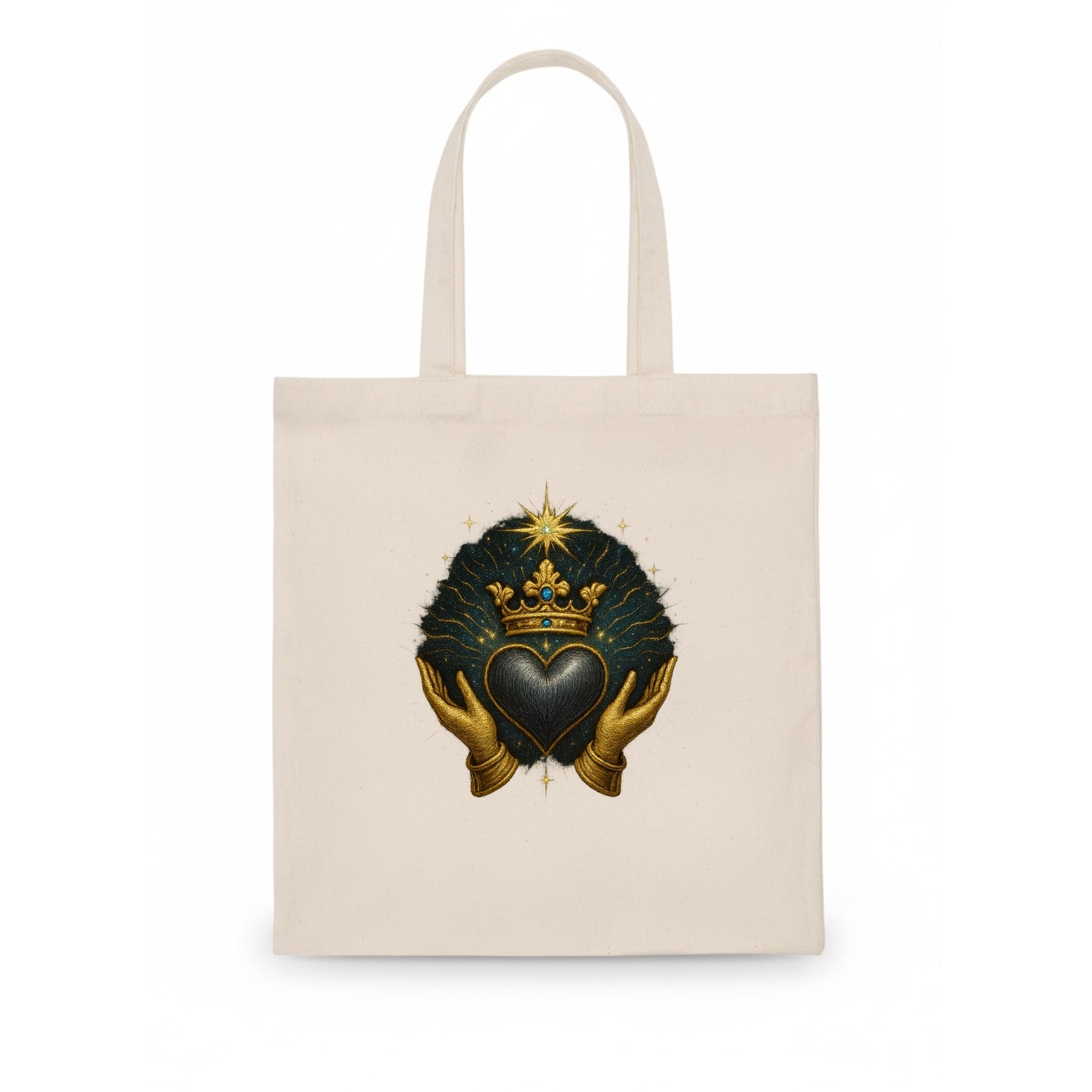 Pearl-studded tiara atop a satin-gunmetal heart supported by elegant opera-glove hands. - Tote Bag - white
