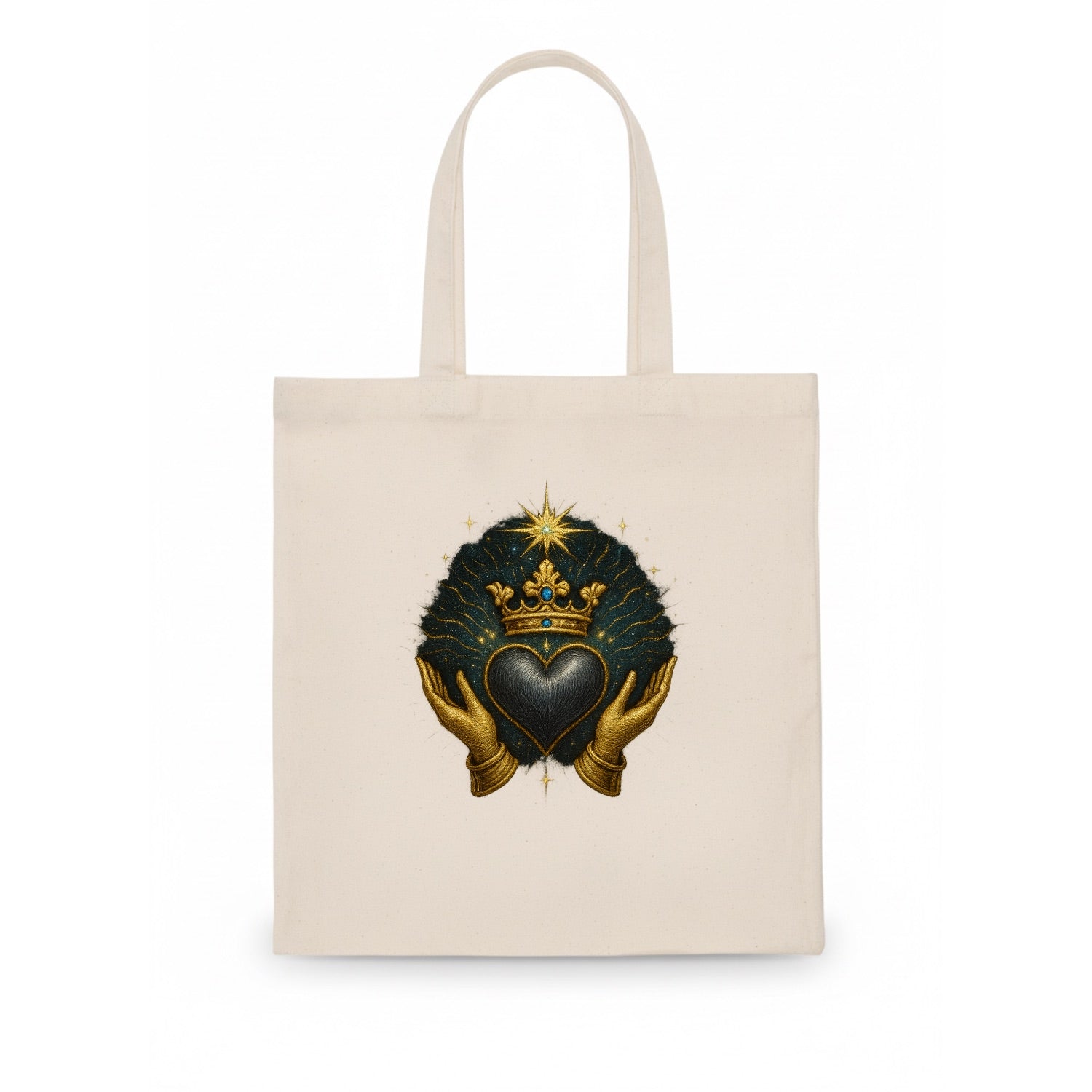 Pearl-studded tiara atop a satin-gunmetal heart supported by elegant opera-glove hands. - Tote Bag - white