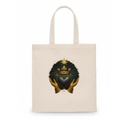Pearl-studded tiara atop a satin-gunmetal heart supported by elegant opera-glove hands. - Tote Bag - white