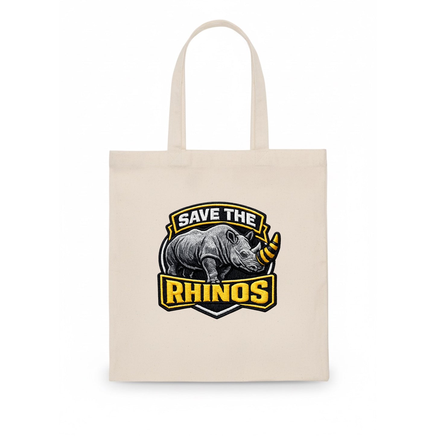 SAVE THE RHINOS - rhino silhouette in gray , horn protection - Tote Bag - white