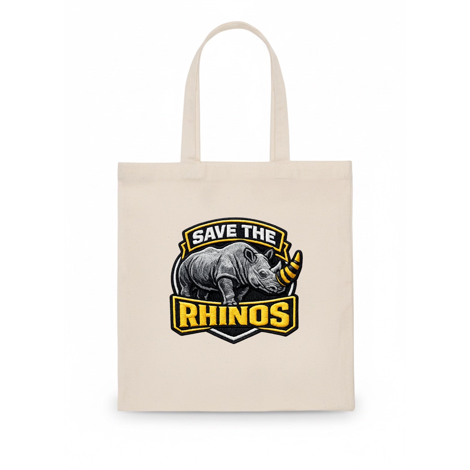 SAVE THE RHINOS - rhino silhouette in gray , horn protection - Tote Bag - white