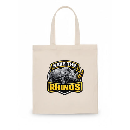 SAVE THE RHINOS - rhino silhouette in gray , horn protection - Tote Bag - white