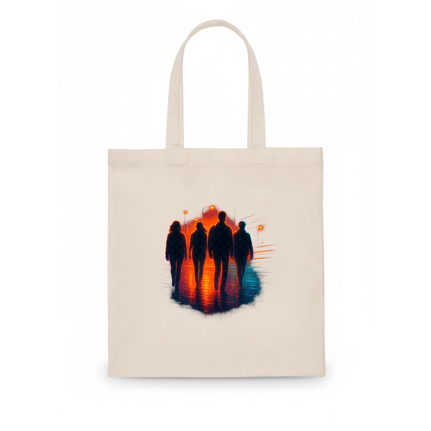 gang of silhouettes walking together at sunset by the beach - Tote Bag - white