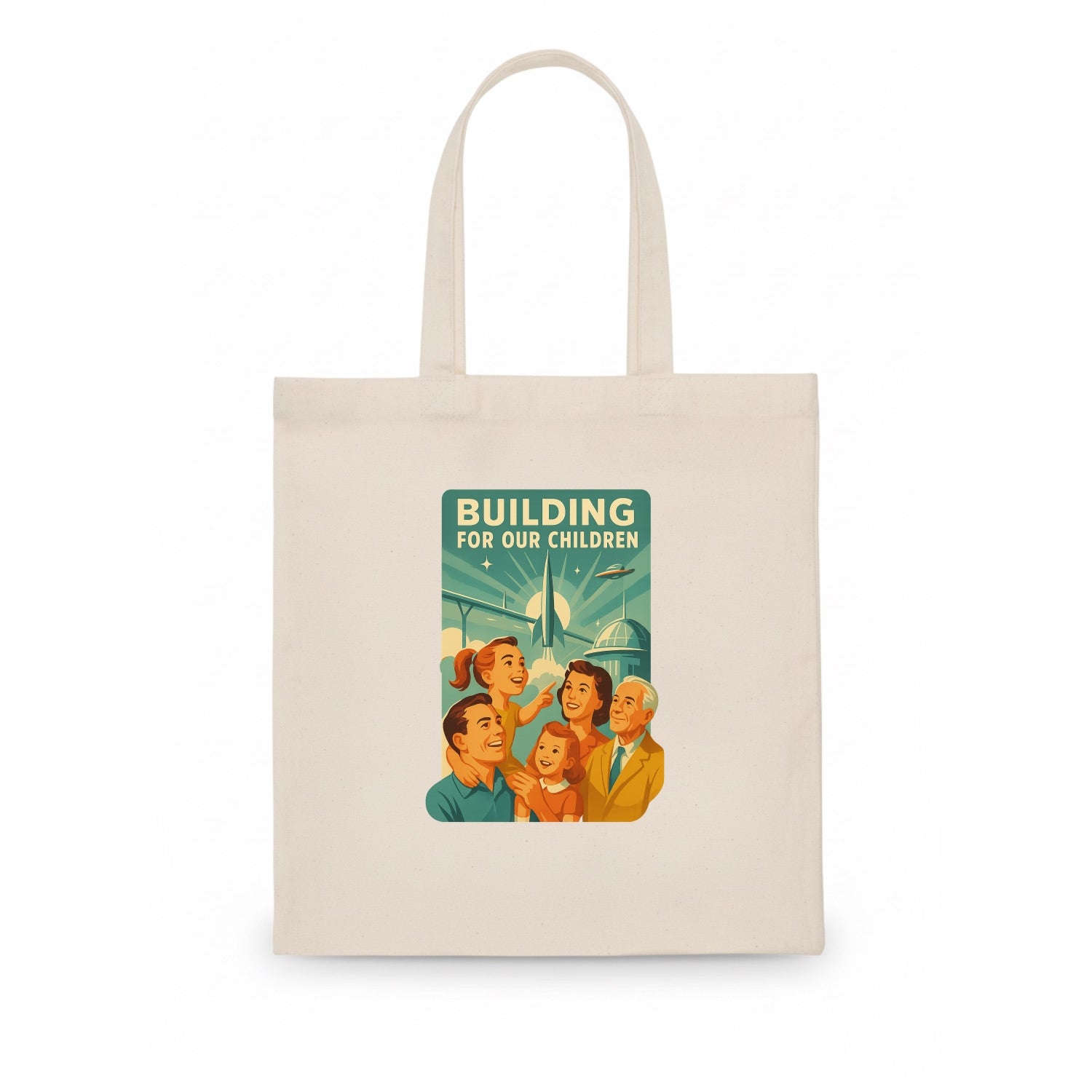 Multiple generations celebrating progress together - "Building for Our Children" - - Tote Bag - white