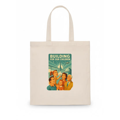 Multiple generations celebrating progress together - "Building for Our Children" - - Tote Bag - white