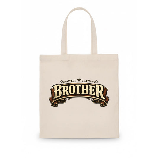 Bold typography design - "BROTHER" - male bond, brotherhood - Tote Bag - white