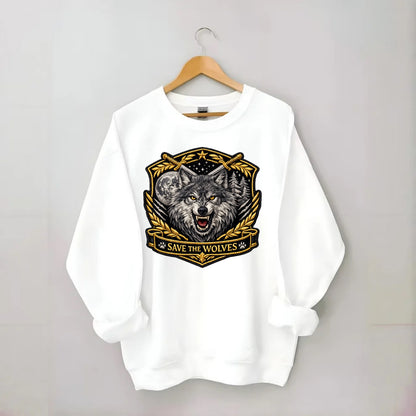 SAVE THE WOLVES - wolf moon in gray , predator protection - Crewneck Sweatshirt - white