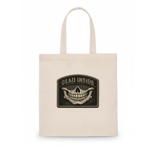 DEAD INSIDE SMILE - skeleton smile in white , dark humor - Tote Bag - white