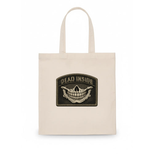 DEAD INSIDE SMILE - skeleton smile in white , dark humor - Tote Bag