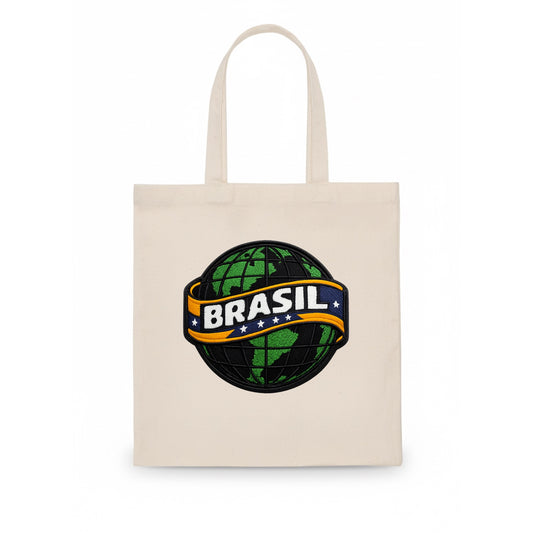 BRAZILIAN FLAG GLOBE - green globe with banner in green yellow blue , Brasil - Tote Bag - white