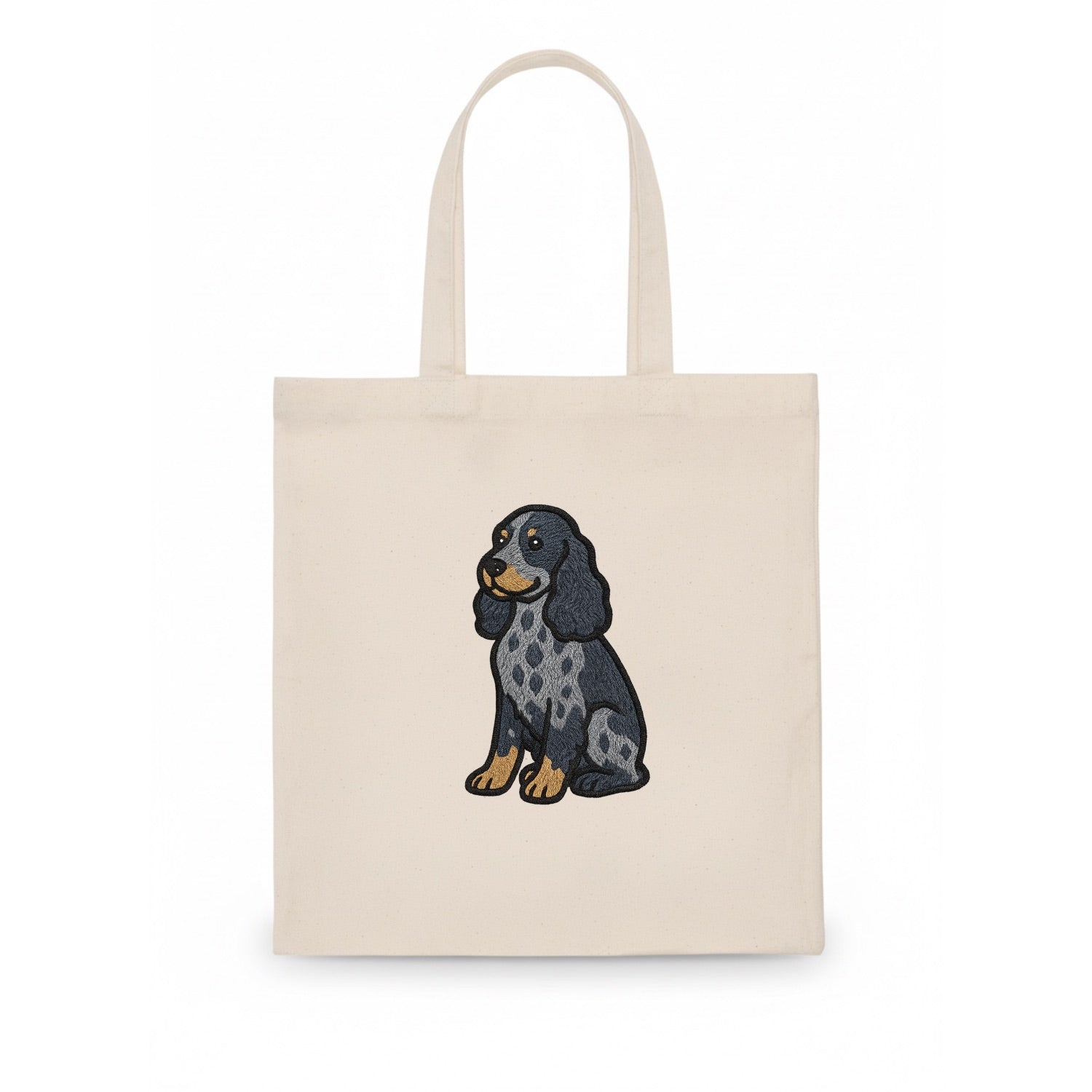English Cocker Spaniel - Blue roan embroidered sitting pose - Tote Bag - white