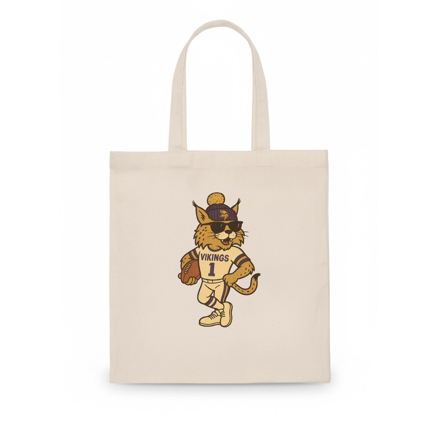 Minneapolis Lynx wearing Vikings beanie with Norse patch and wayfarer sunglasses - Tote Bag - white