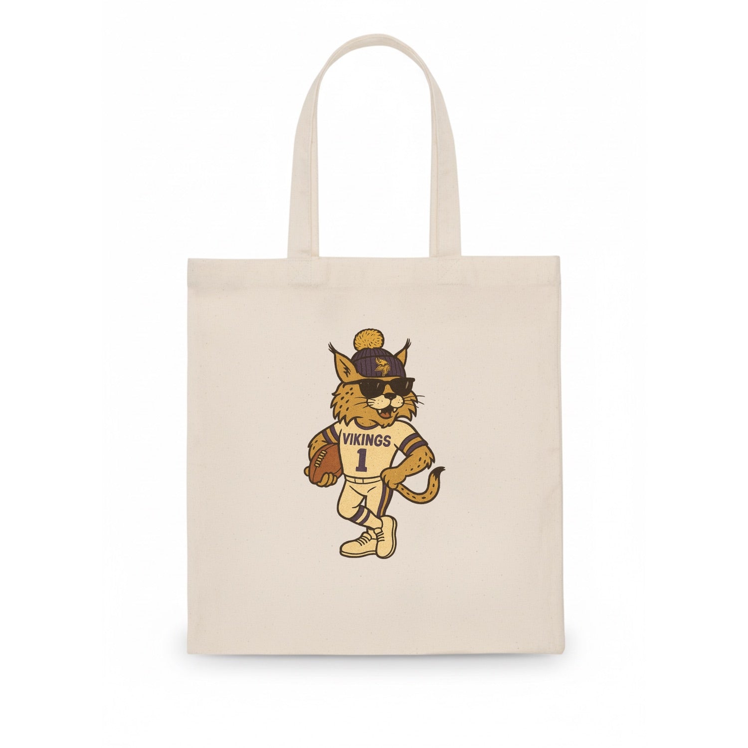 Minneapolis Lynx wearing Vikings beanie with Norse patch and wayfarer sunglasses - Tote Bag - white