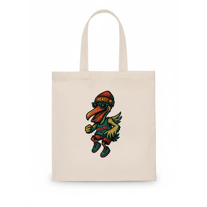Miami Pelican wearing Heat beanie with sunset patch and wayfarer sunglasses - Tote Bag - white