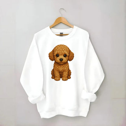 Baby Poodle Puppy - curly fluffy coat, intelligent eyes, elegant snout, - Crewneck Sweatshirt - white