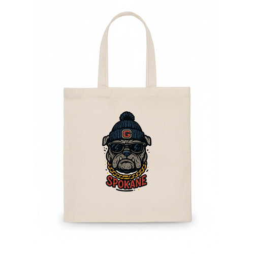 Spokane Bulldog wearing Gonzaga beanie with G patch - Tote Bag