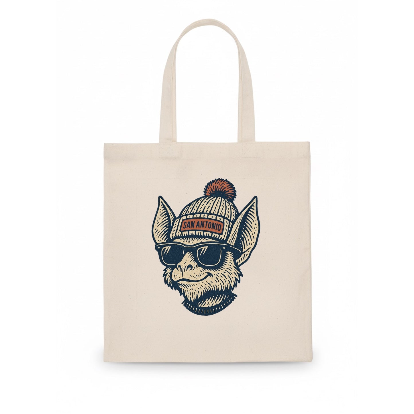 San Antonio Bat wearing San Antonio beanie with pom pom and wayfarer sunglasses - Tote Bag - white