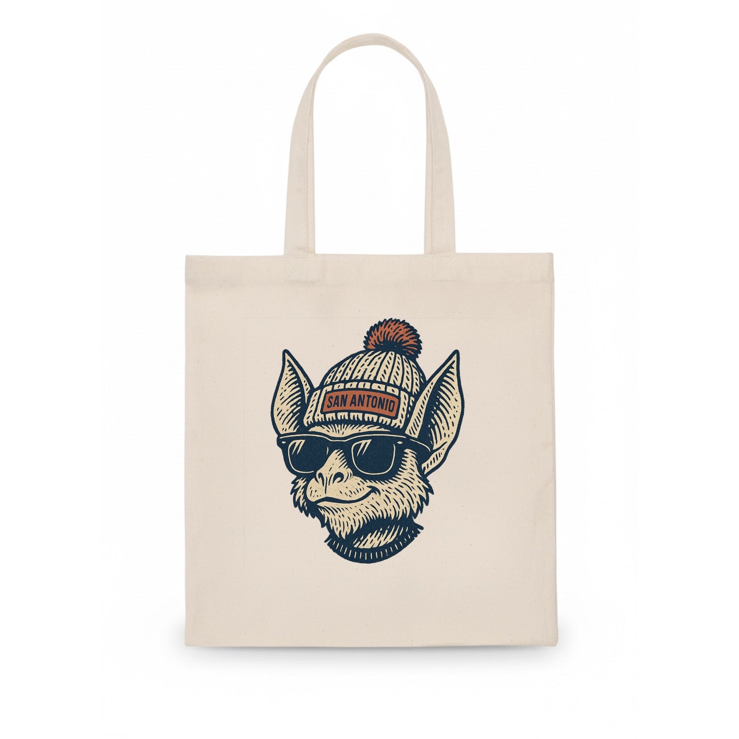 San Antonio Bat wearing San Antonio beanie with pom pom and wayfarer sunglasses - Tote Bag - white