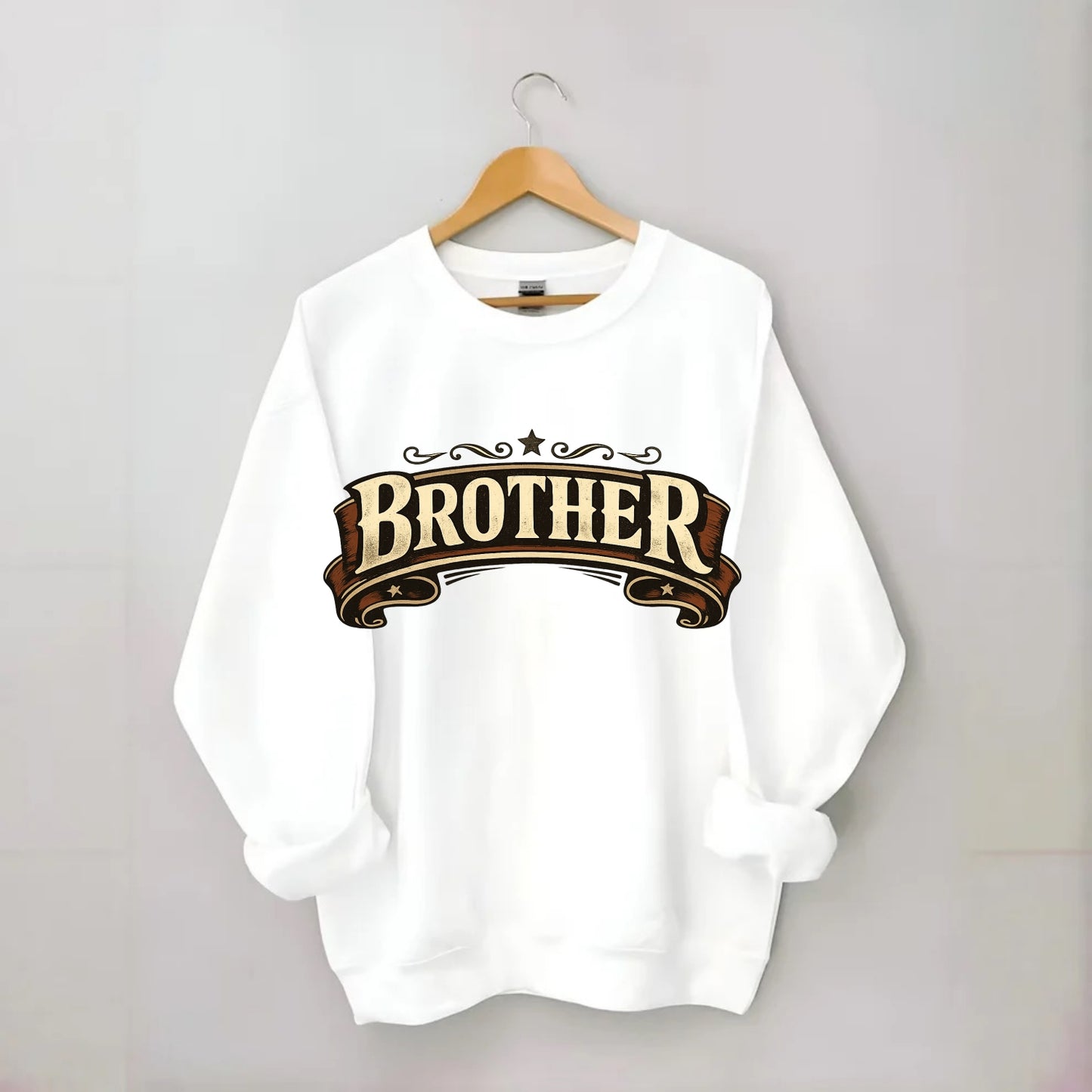Bold typography design - "BROTHER" - male bond, brotherhood - Crewneck Sweatshirt - white