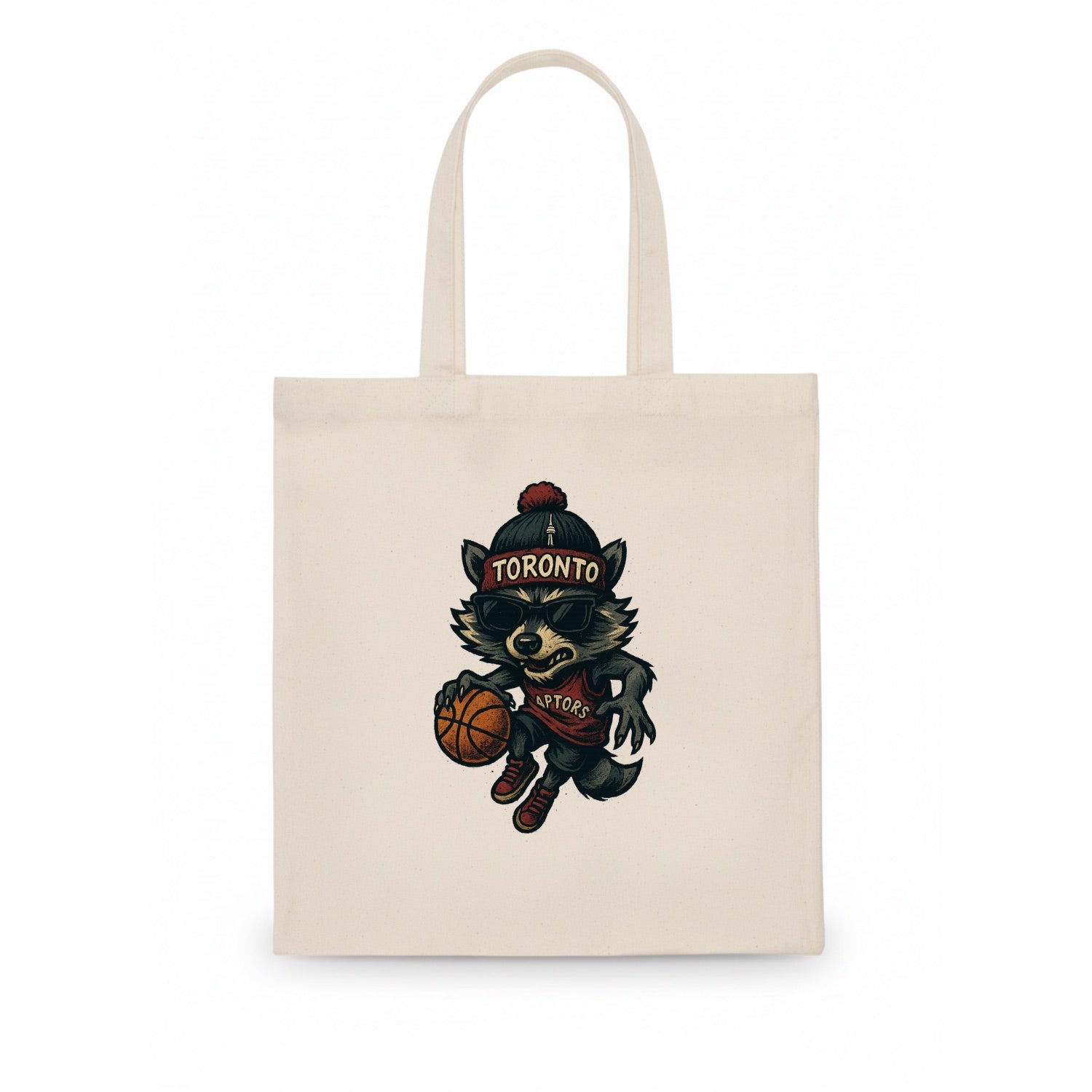 Toronto Raccoon wearing Raptors beanie with CN Tower patch and wayfarer sunglasses - Tote Bag - white