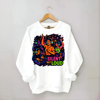 Silent disco dancers with glowing headphones - "Silent But Loud" - unique - Crewneck Sweatshirt - white