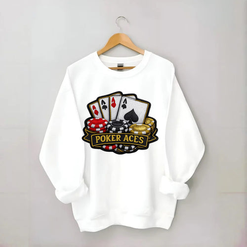 POKER ACES - four aces with chips in red, black - Crewneck Sweatshirt