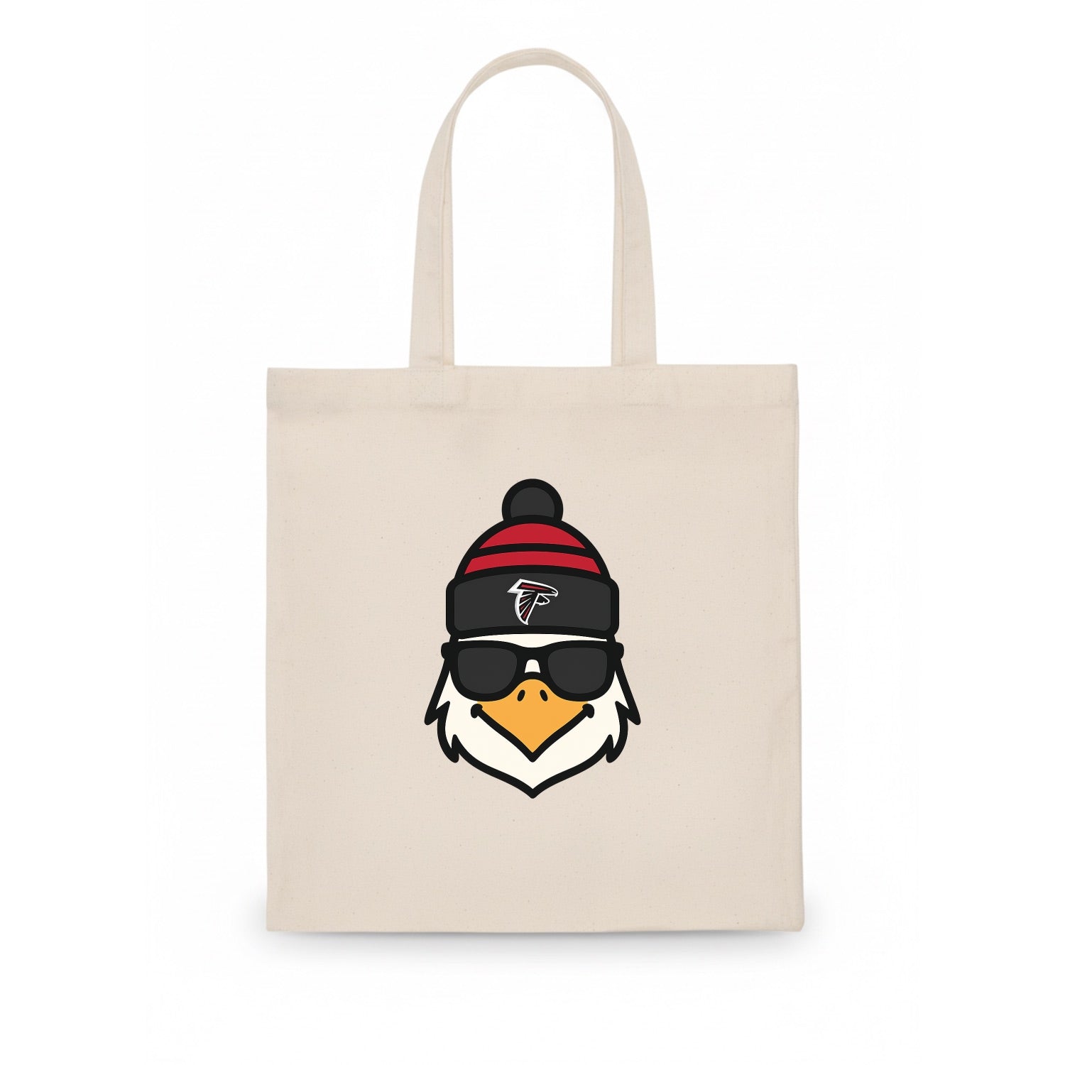 Atlanta Falcon wearing Falcons red and black beanie with pom pom and wayfarer sunglasses - Tote Bag - white
