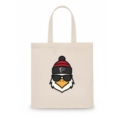 Atlanta Falcon wearing Falcons red and black beanie with pom pom and wayfarer sunglasses - Tote Bag