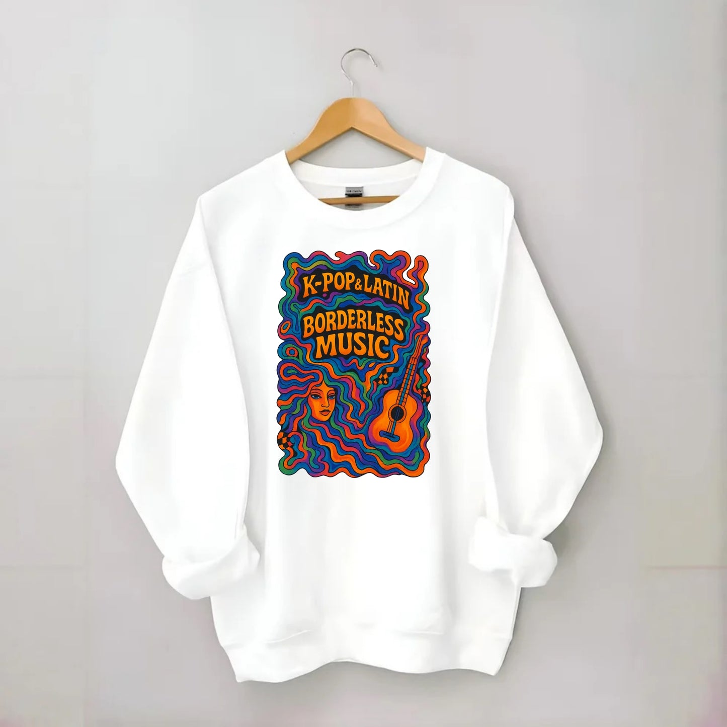 K-Pop and Latin fusion explosion - "Borderless Music" - cross-cultural sounds - Crewneck Sweatshirt - white
